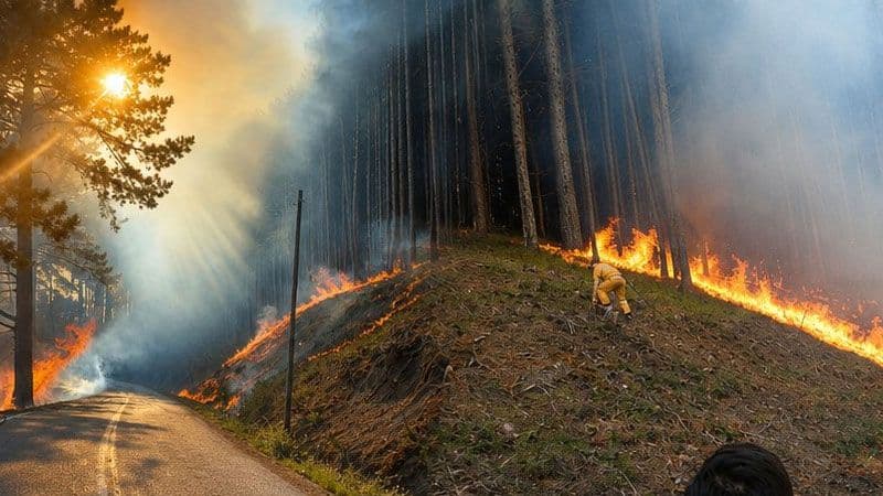Bursa Uludağ eteklerinde çıkan orman yangınına müdahale eden itfaiye ekipleri, dumanlar yükseliyor.
