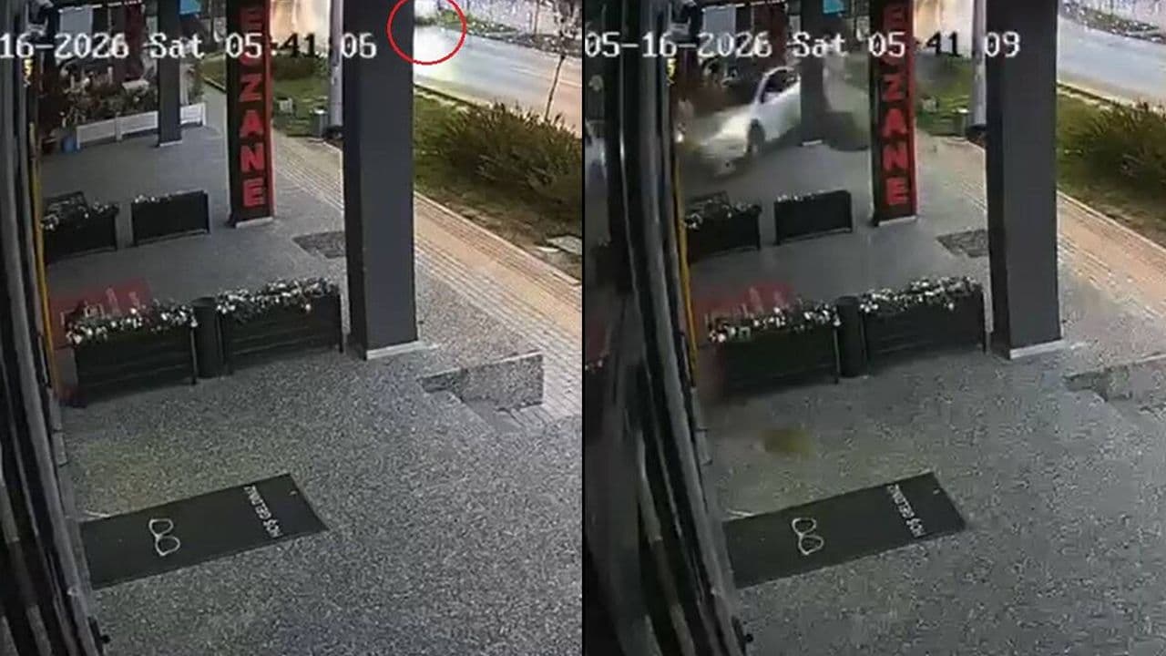 Osmangazi'de site duvarına çarpan otomobilin güvenlik kamerası görüntüsü
