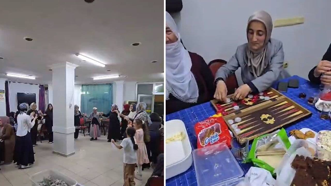 Bursa Ertuğrulgazi Mahallesi'nde kadınların kıraathanede oyun oynayıp halay çektiği etkinlikten görüntüler.