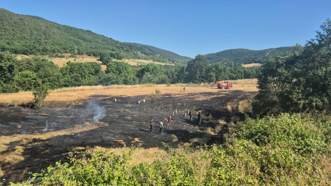 Bursa'da kontrol altına alınan orman yangını sonrası yanan arazi ve soğutma çalışmaları.