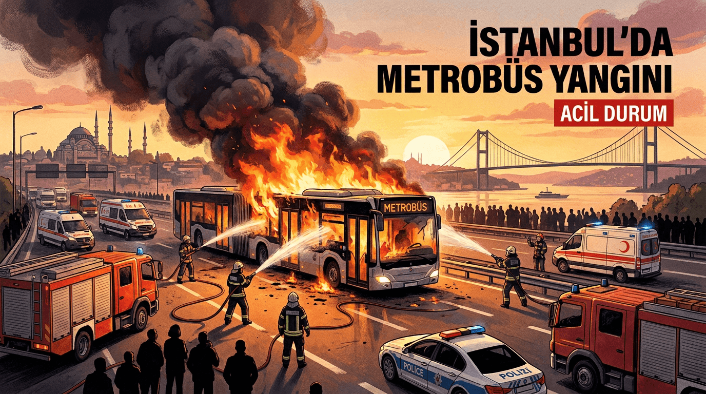 İstanbul'da yanan metrobüs, itfaiye müdahalesi, metrobüs yangını.
