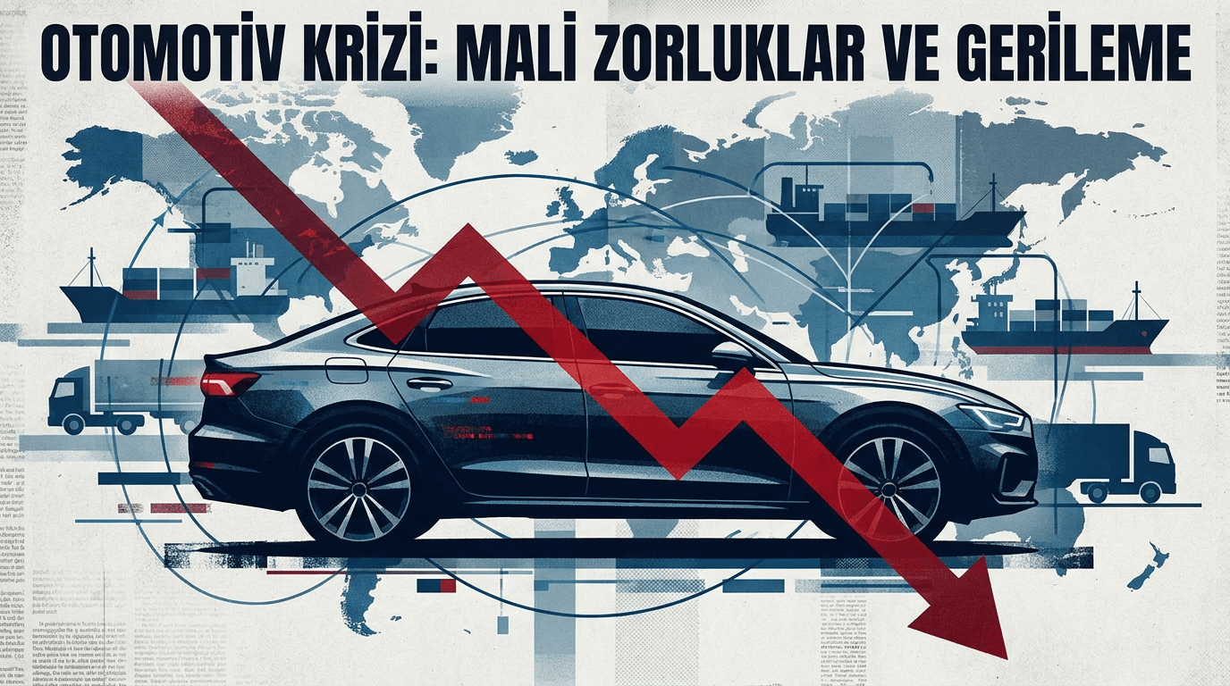 Toyota'nın düşen kar tahminini simgeleyen aşağı yönlü grafik ve otomobil silüeti.