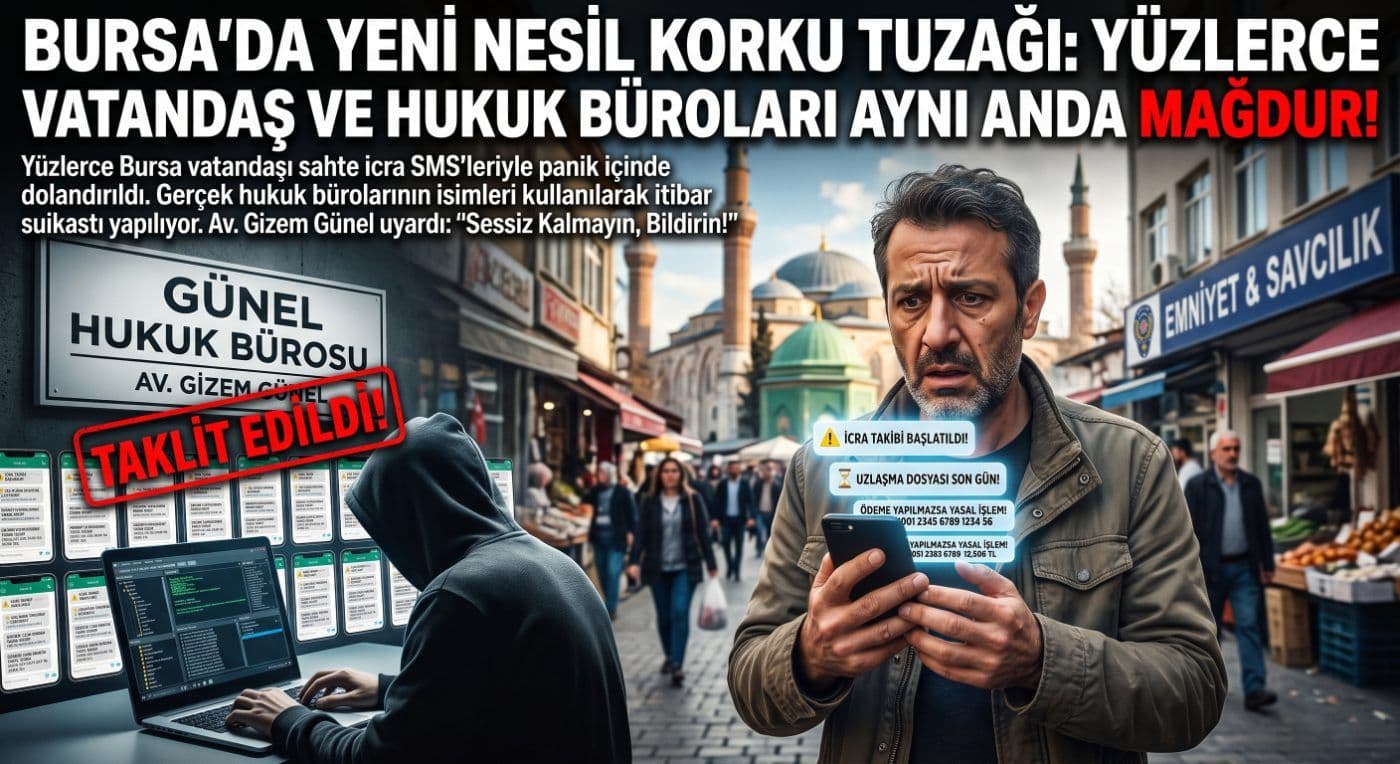 Bursa'da sahte icra mesajlarıyla dolandırılan mağdur bir adam telefonuna gelen mesajlara bakarken, bir hacker hukuk bürosu adını kullanarak…