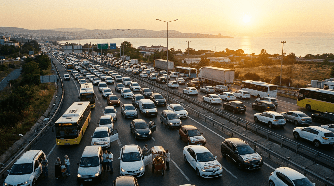 Kurban Bayramı tatilinde İstanbul-Tekirdağ karayolunda yoğun trafik