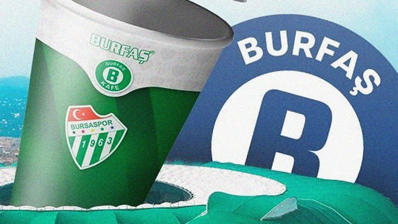 Bursaspor ve BURFAŞ logolu, yeşil renkli bir bardak görseli.