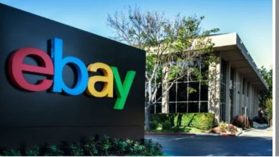 eBay logosu ve şirket binası.