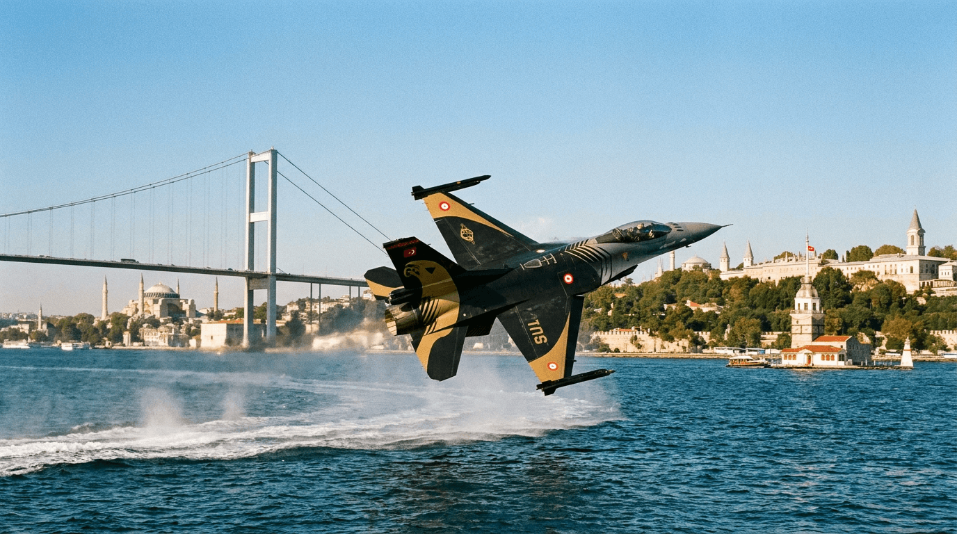 SOLOTÜRK F-16 uçağı, İstanbul Boğazı üzerinde uçarken