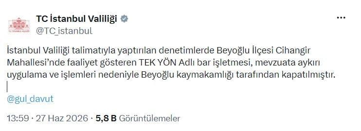 Beyoğlu'nda Mevzuata Aykırı Faaliyet Gösteren Bar Kapatıldı