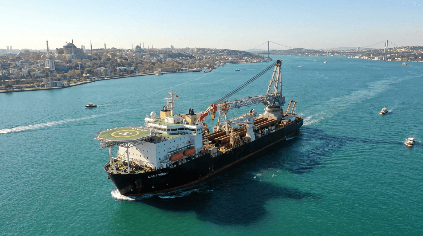İstanbul Boğazı'ndan geçen Castorone boru döşeme gemisi.