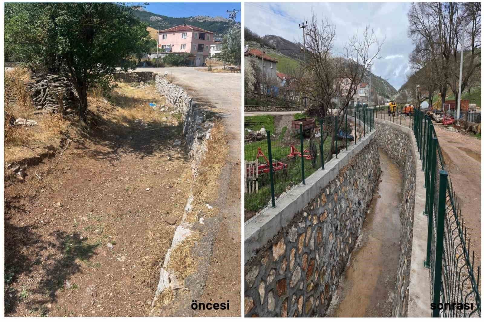 Bursa Gürsu Dışkaya'da dere ıslahı ve kanalizasyon çalışması öncesi ve sonrası görüntüleri.
