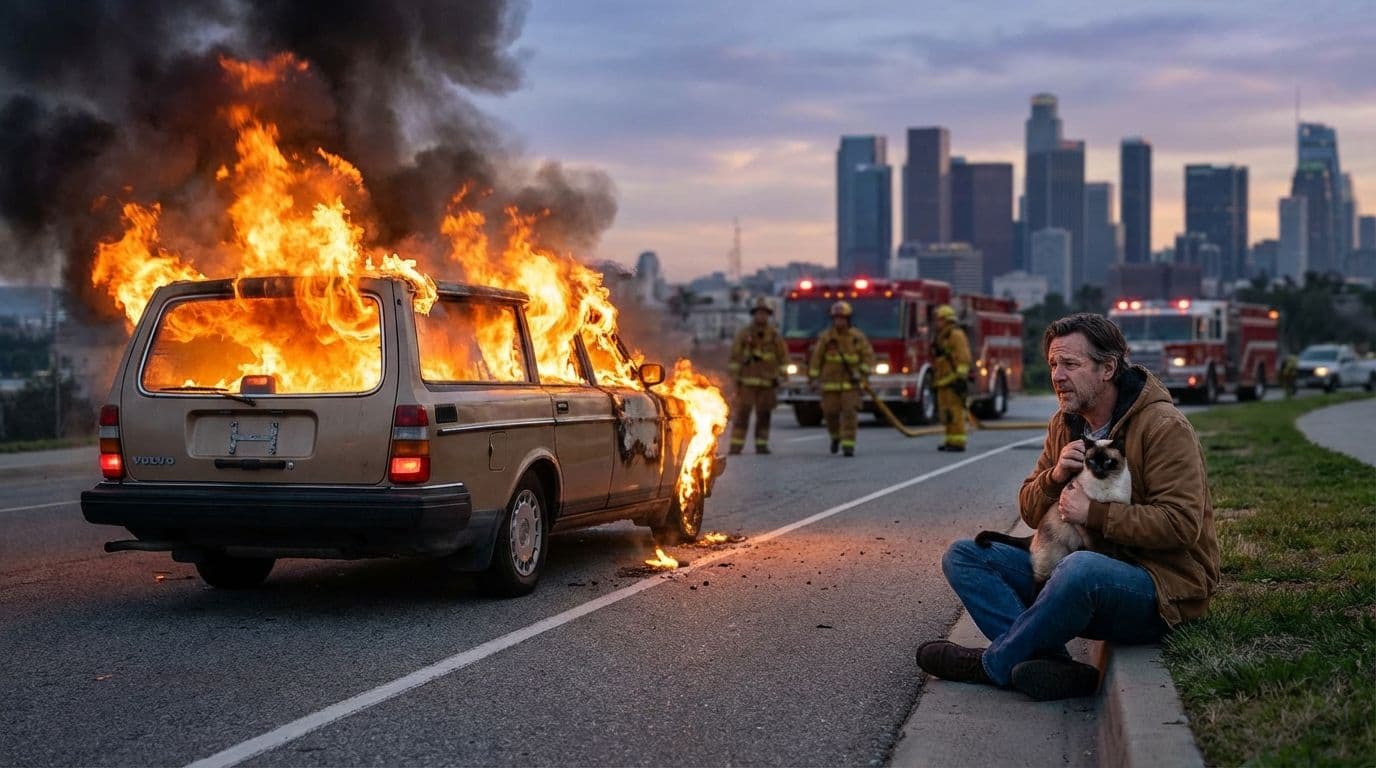 Antalya'da Alev Alan Otomobilinden Önce Kedisini Kurtardı