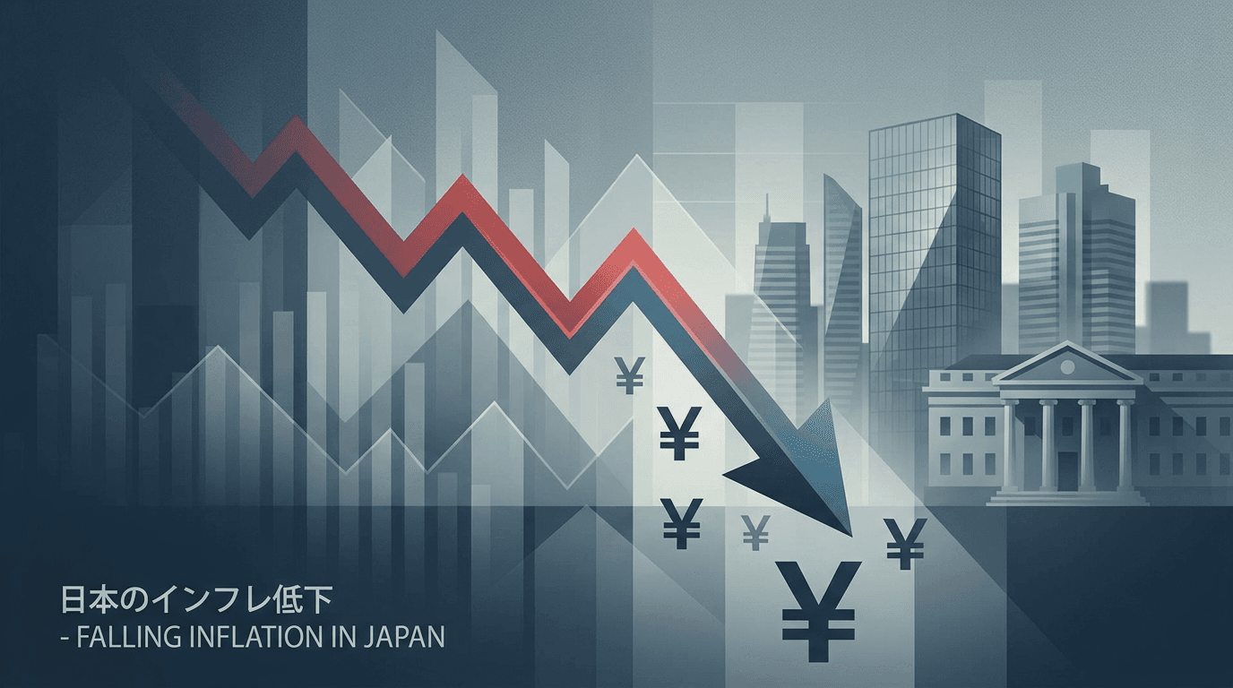 Japonya'da düşen enflasyonu gösteren grafik ve Japonya Merkez Bankası binası.