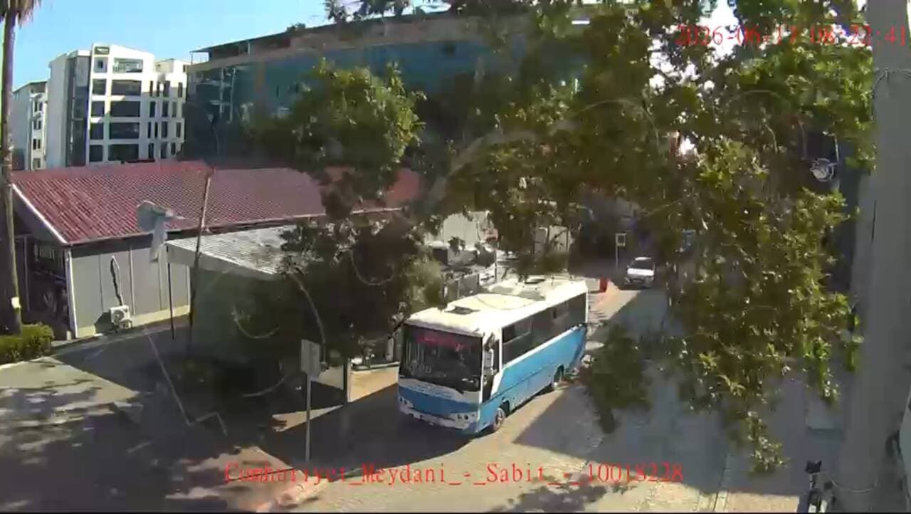 Bursa'da bir halk otobüsünün üzerine devrilen çınar ağacının güvenlik kamerası görüntüsü.