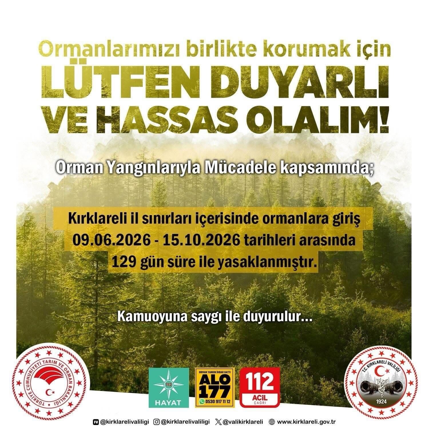 Kırklareli'nde Ormanlara Girişler Yangın Riskine Karşı 129 Gün Yasaklandı