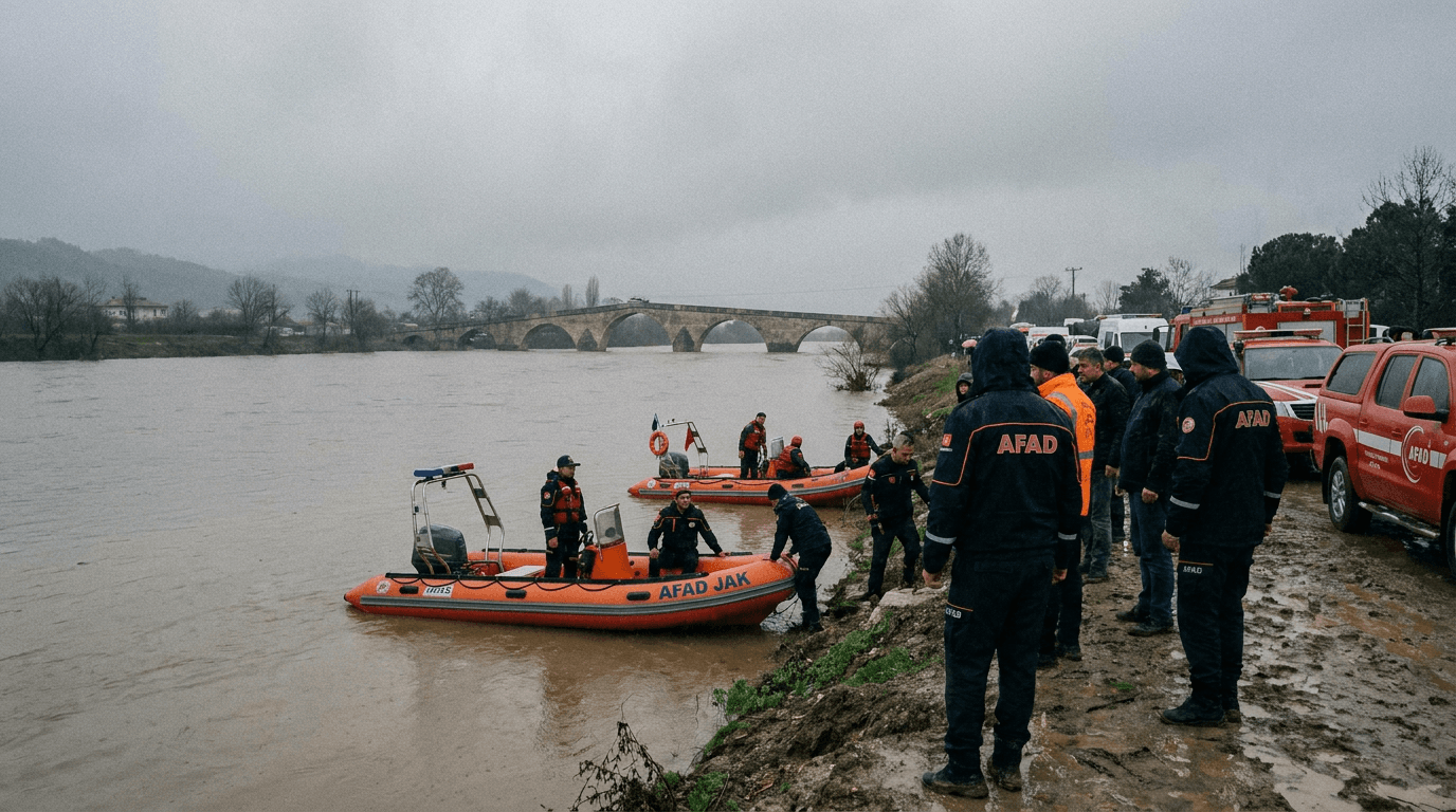 Sakarya Nehri'nde arama kurtarma ekiplerinin (AFAD, JAK) kayıp çocuğu arama çalışmaları.