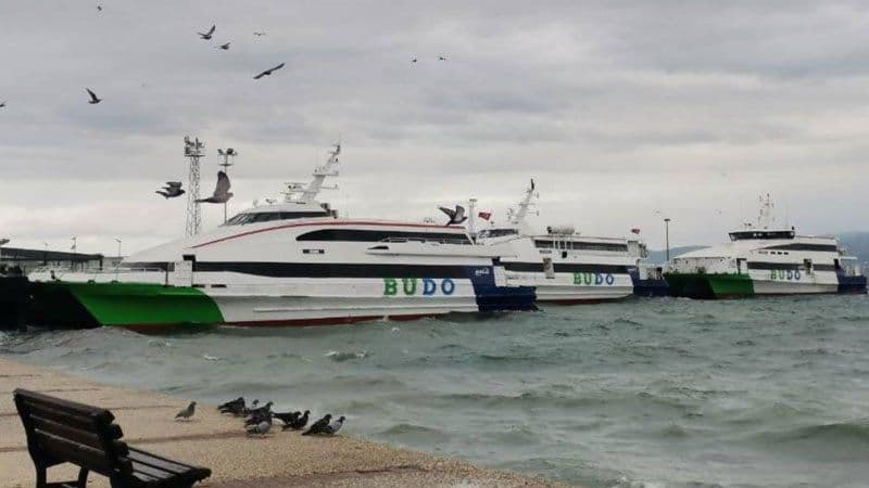 Bursa-İstanbul seferlerini yapan BUDO deniz otobüsleri, iskelede beklerken