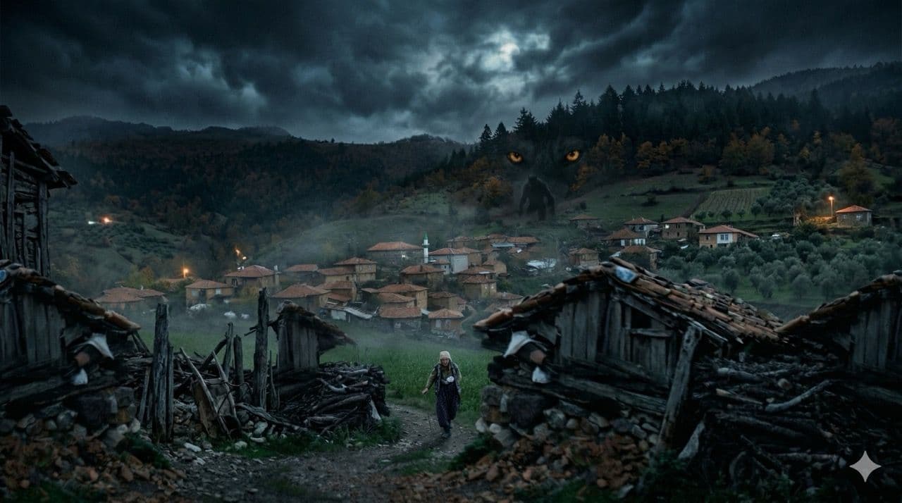 Çağan Irmak'ın kurt adam filmini çektiği Bursa İznik'e bağlı İhsaniye Köyü'nün yeşil tepeler arasındaki genel görünümü.