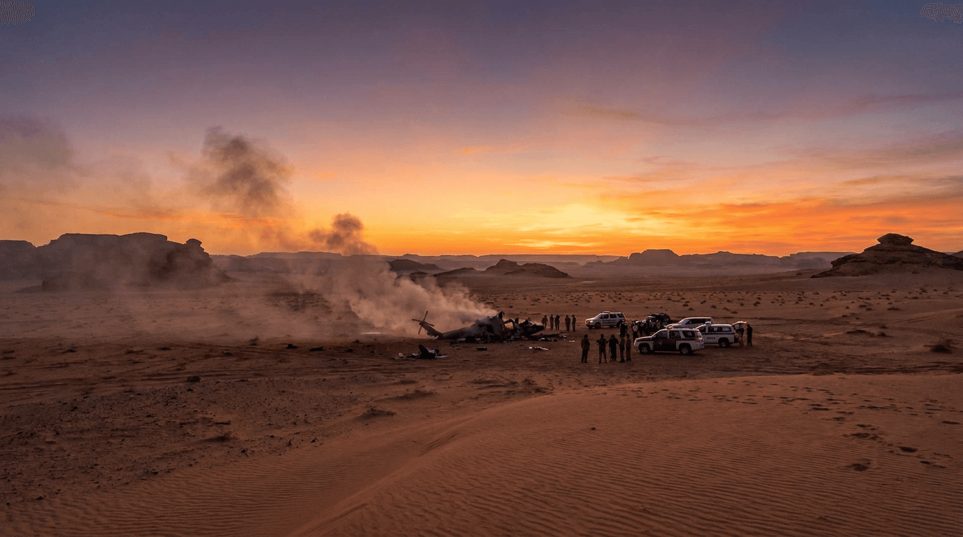 Suudi Arabistan'da düşen Aramco helikopteri enkazı