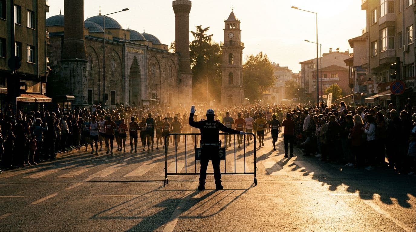 Bursa'da koşu ve yürüyüş nedeniyle trafiğe kapatılan yolları gösteren temsili bir görsel.